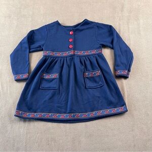 Girls vintage Navy Long-Sleeve Pocket Dress with Decorative Trim